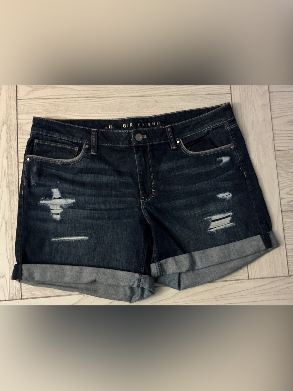 White House Black Market Dark Wash Distressed Girlfriend Jean Shorts